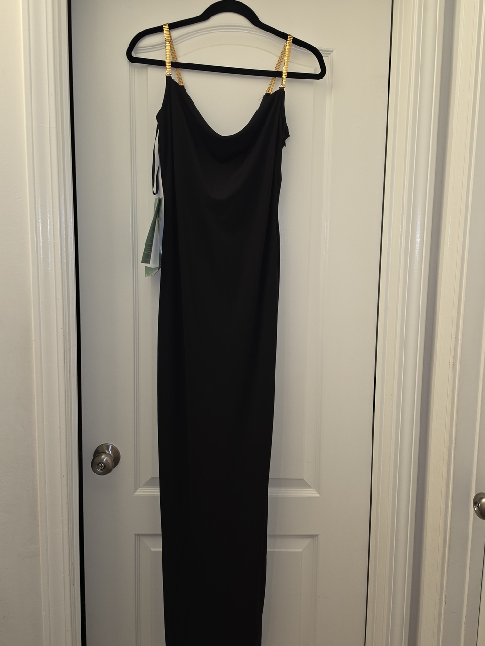Jessica McClintock Black Maxi Dress with Gold Chain Straps